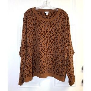 Time And Tru Swing Sweatshirt Plus Size XXXL 22 Brown Flocked Animal Print